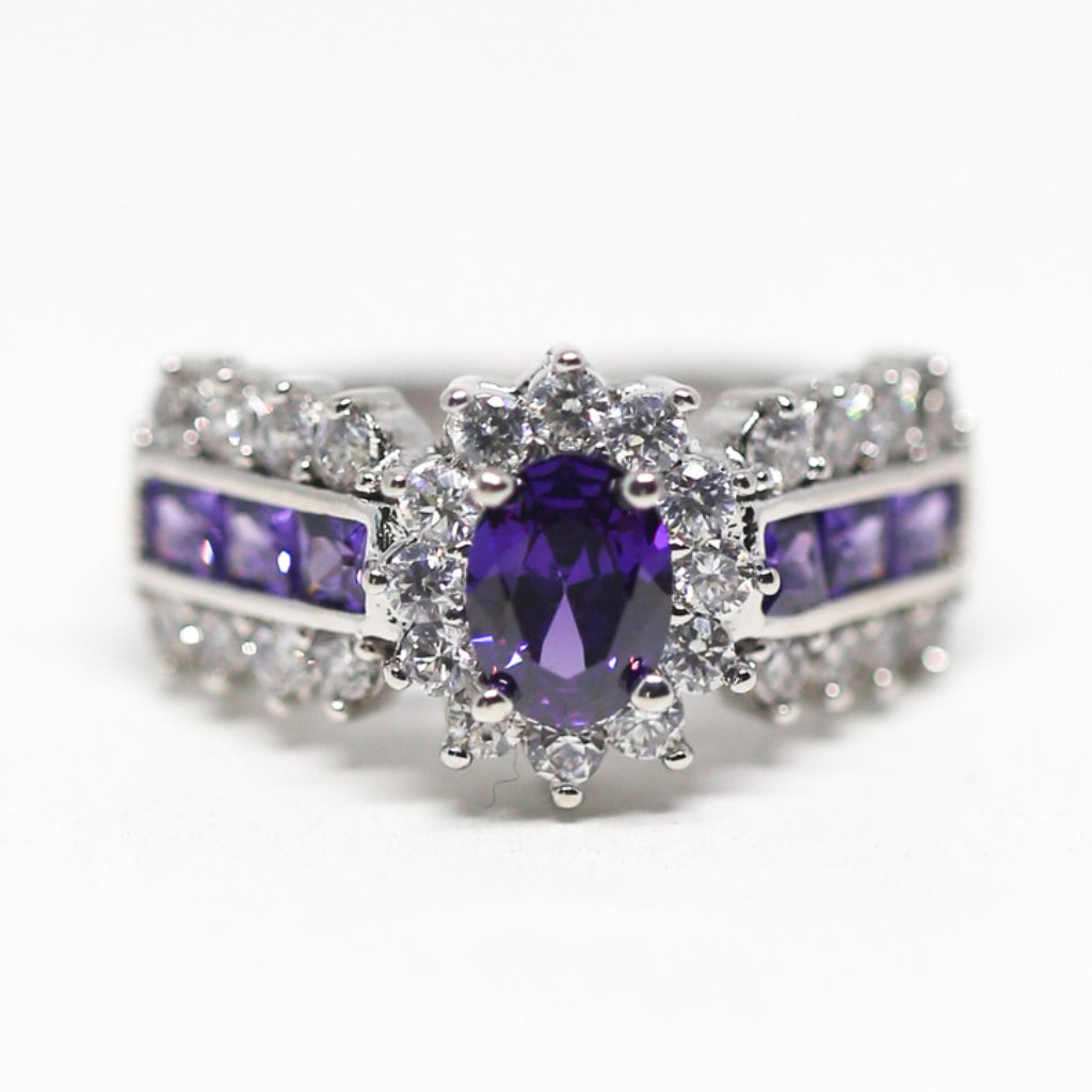 18k Gold Dipped Halo Oval Purple Topaz Engagement